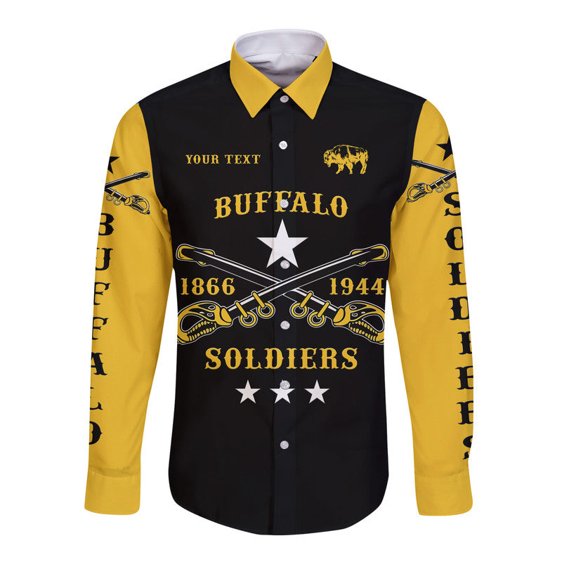 custom-personalised-buffalo-soldiers-hawaii-long-sleeve-button-shirt-african-american-military-simple-style-black-gold