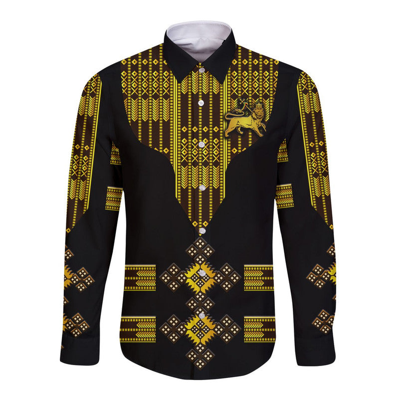 ethiopia-hawaii-long-sleeve-button-shirt-ethiopian-lion-of-judah-tibeb-vibes-black