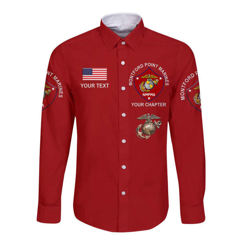 (Custom) Montford Point Marines Hawaii Long Sleeve Button Shirt African-American Marine Corps Simple - Red LT8 - Wonder Print Shop