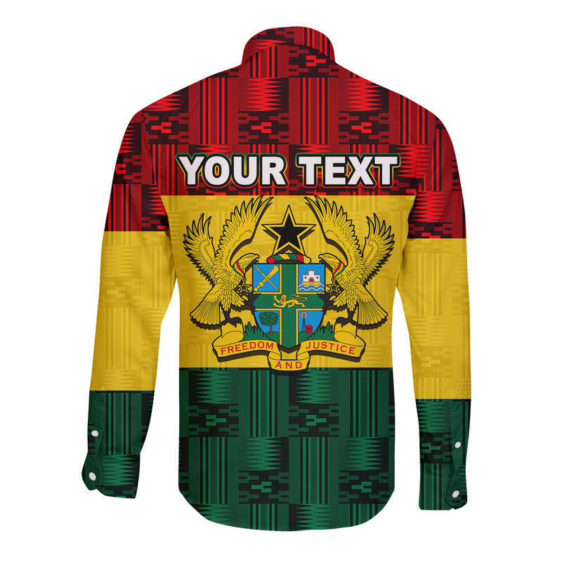 Ghana flag mix long sleeve shirt, red yellow green, back with 'YOUR TEXT' and crest