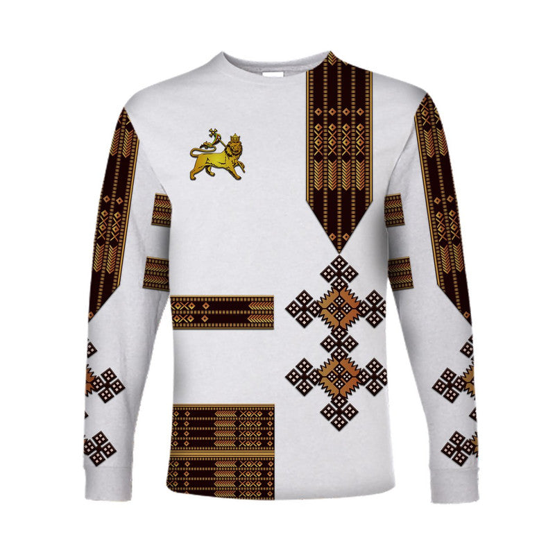 custom-personalised-ethiopia-long-sleeve-shirt-ethiopian-lion-of-judah-simple-tibeb-style-white