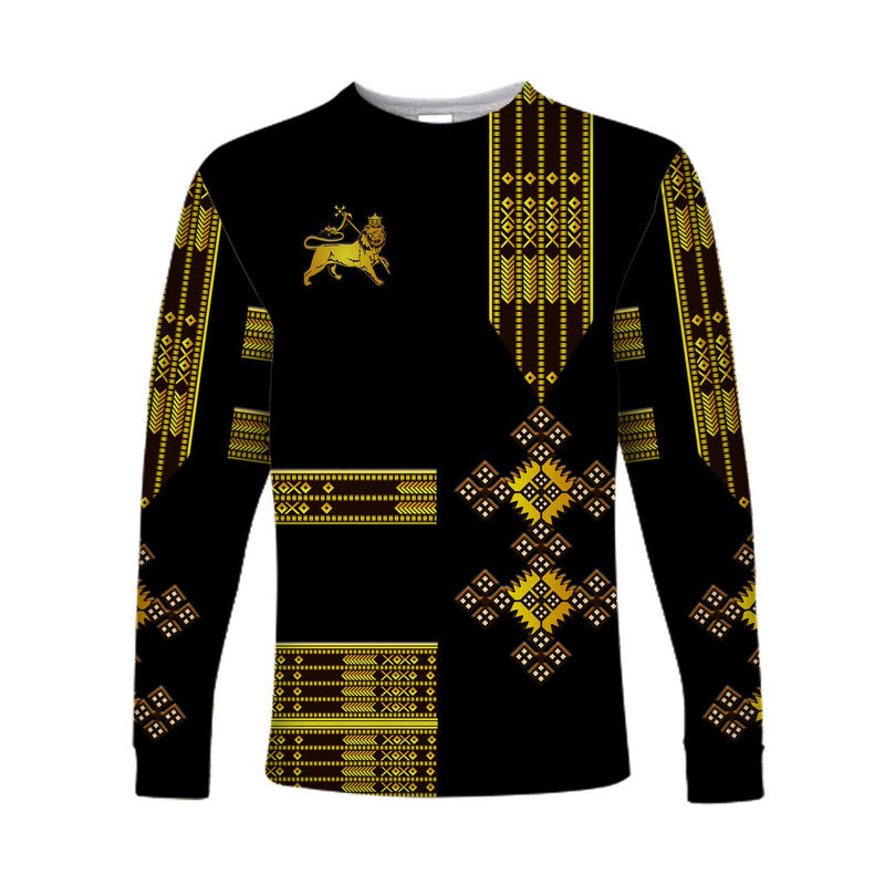 custom-personalised-ethiopia-long-sleeve-shirt-ethiopian-lion-of-judah-simple-tibeb-style-black