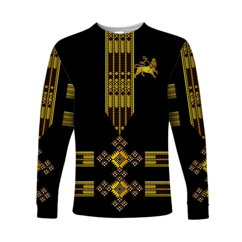 ethiopia-long-sleeve-shirt-ethiopian-lion-of-judah-tibeb-vibes-no1-ver-black