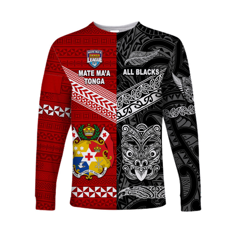 Mate Ma'a Tonga Ngatu And New Zealand Maori All Black Aboriginal Long Sleeve Shirt Rugby Together LT8 - Wonder Print Shop