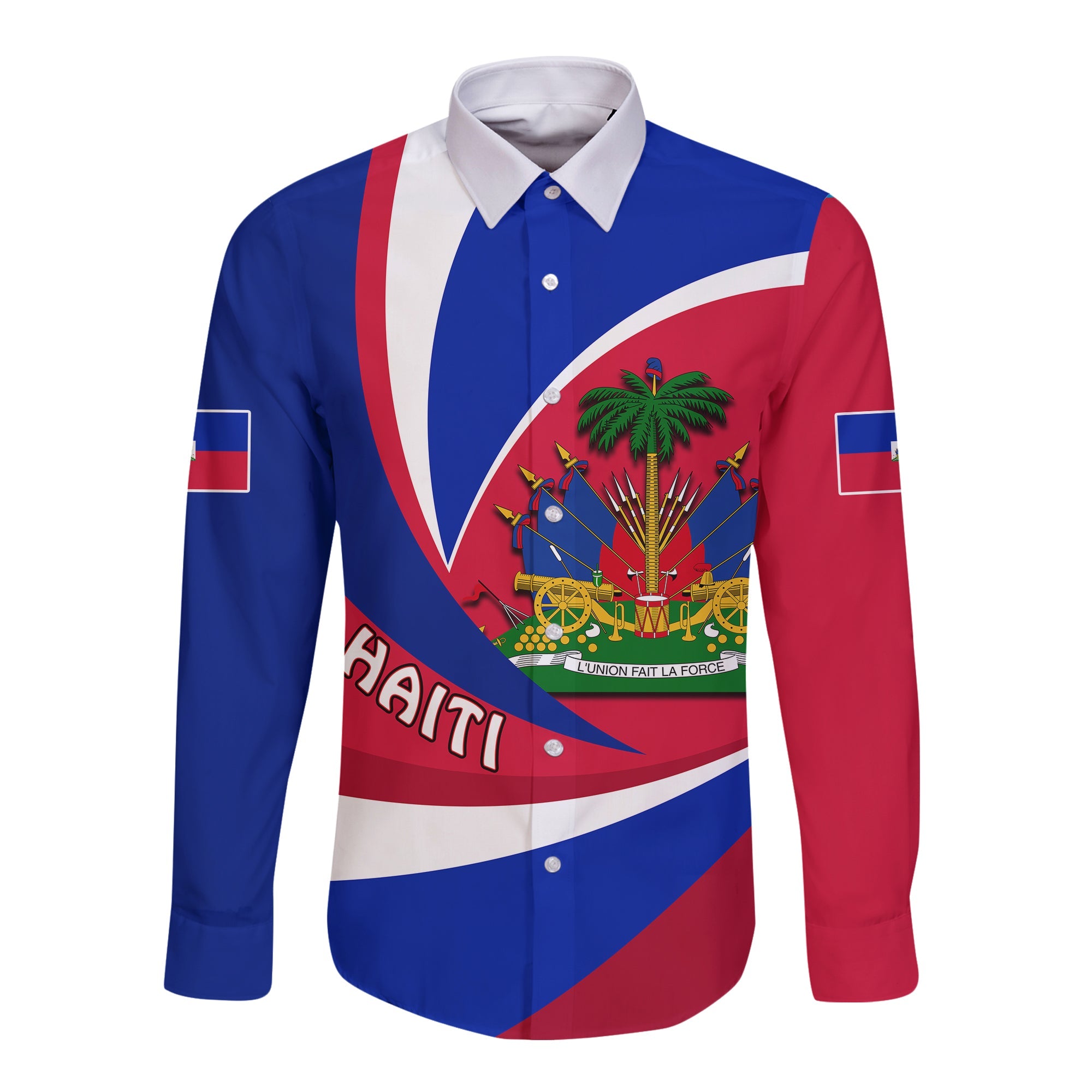 Haiti Long Sleeves Button Shirt Style Color Flag LT13 - Wonder Print Shop