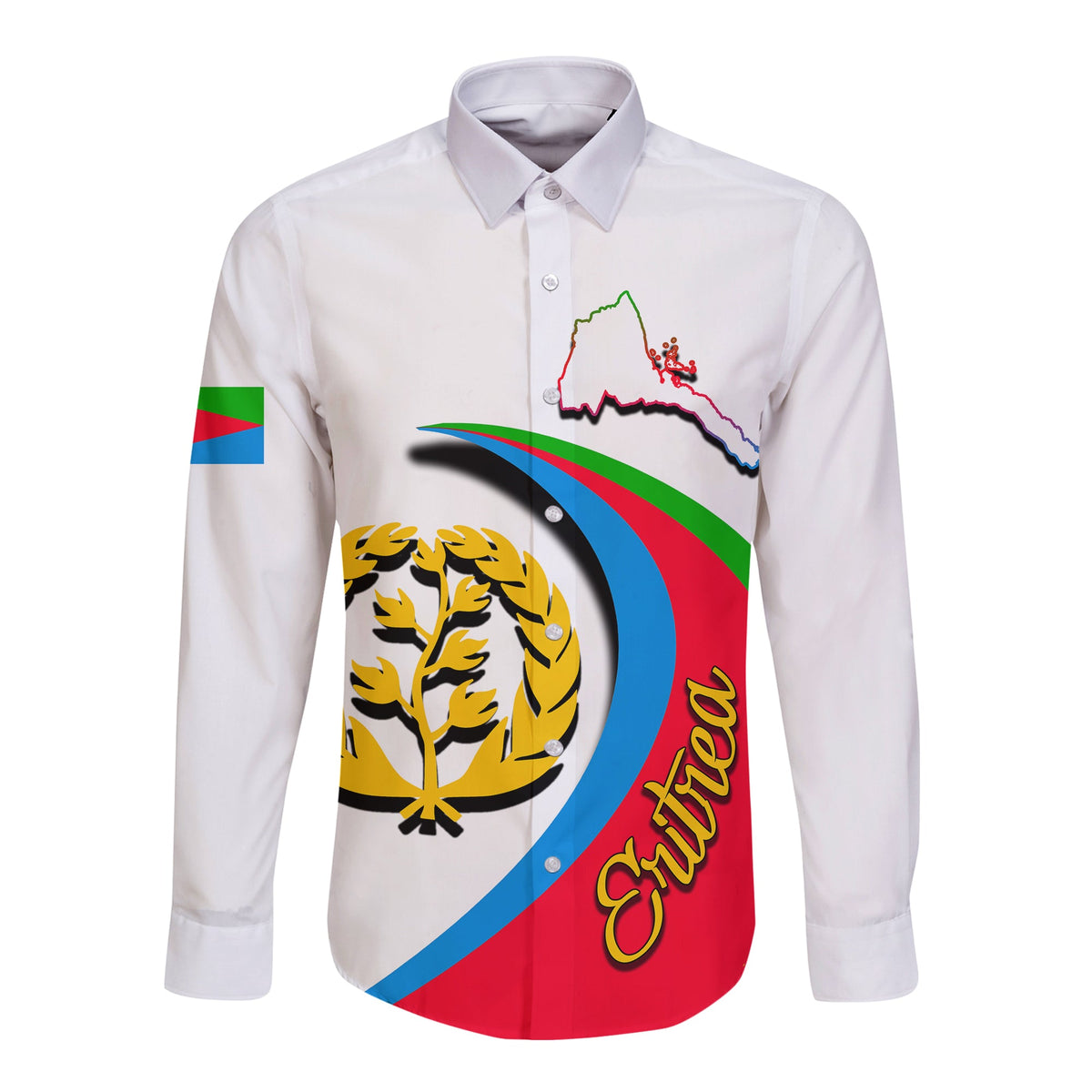 White long-sleeve button shirt with Eritrea graphic and 'Eritrea lover' text