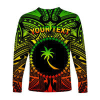 Reggae Langarmshirt Rückseite mit 'YOUR TEXT' und rundem Palm-Emblem, lange Ärmel
