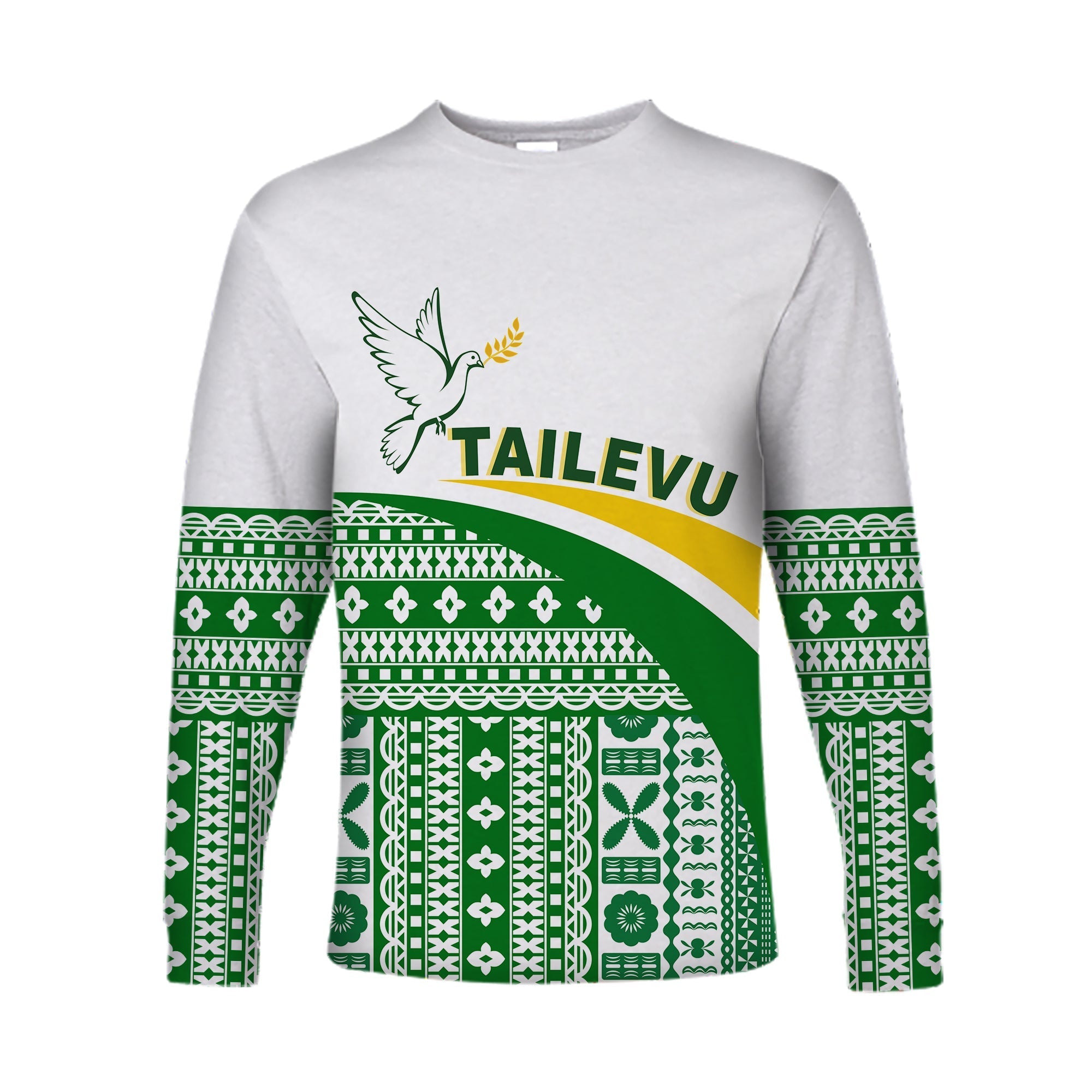 Tailevu Rugby Long Sleeve Shirt Fiji Rugby Tapa Pattern White LT13 - Wonder Print Shop