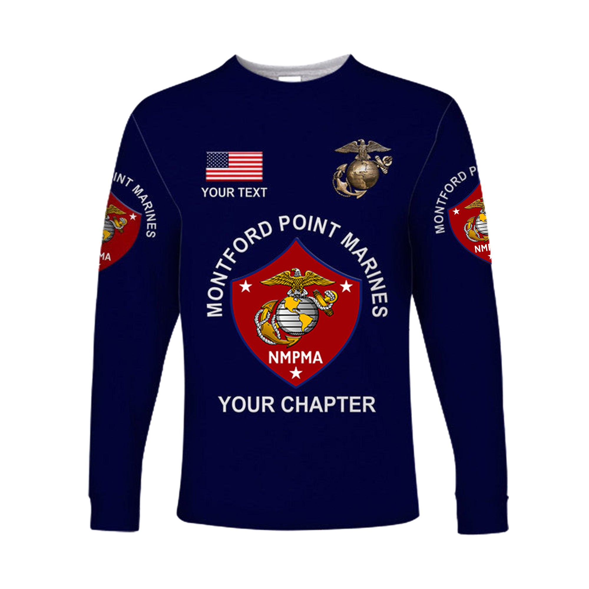 (Custom) Montford Point Marines Long Sleeve Shirt African-American Marine Corps Original - Navy Blue LT8 - Wonder Print Shop