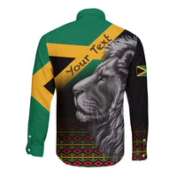Back view black long-sleeve button shirt with lion face graphic and 'Tour' text on green/yellow