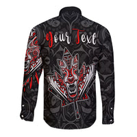 Black button shirt, back 'Your Text' with central red/white wolf emblem