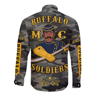 Camouflage long-sleeve button shirt, back print with Buffalo soldier and Soldiers 1864-1944