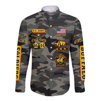 Camouflage long-sleeve button shirt with U.S. Army badge and YOUR TEXT patch
