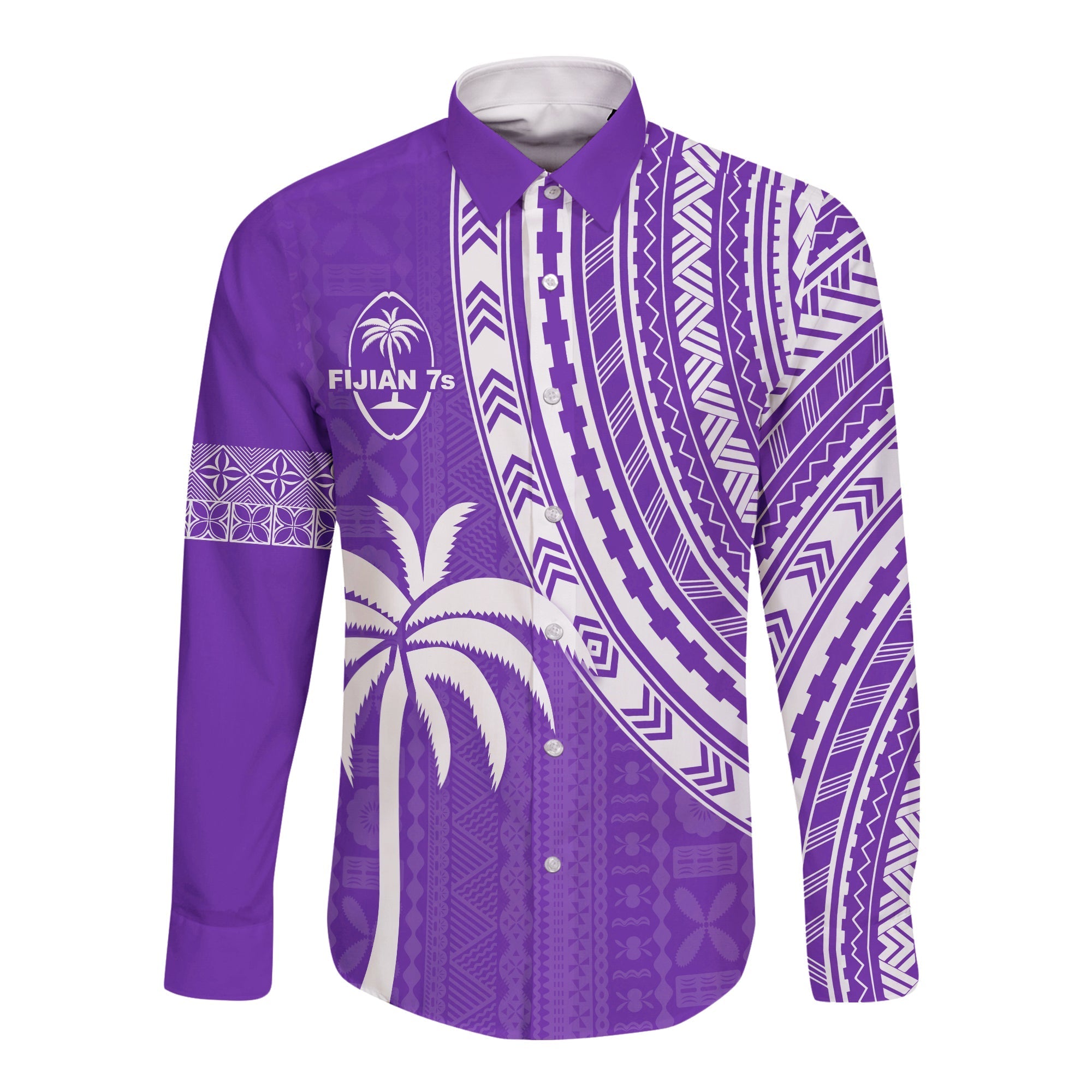 Fiji Rugby Sevens Long Sleeve Button Shirt Fijian 7s Tapa Polynesian Purple LT13 - Wonder Print Shop