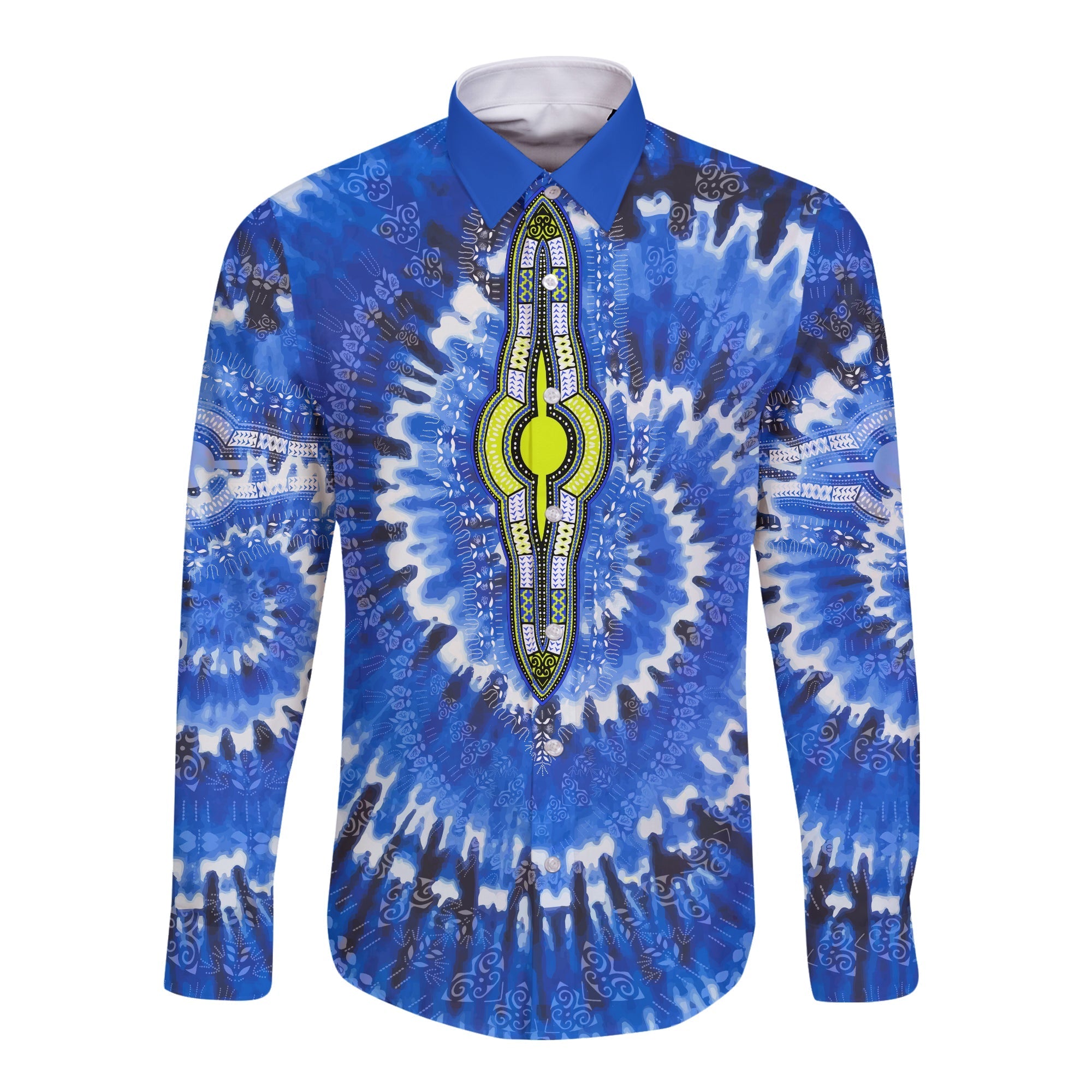 (Custom Personalised) Africa Tie Dye Long Sleeve Button Shirt Blue Fashion LT13 - Wonder Print Shop