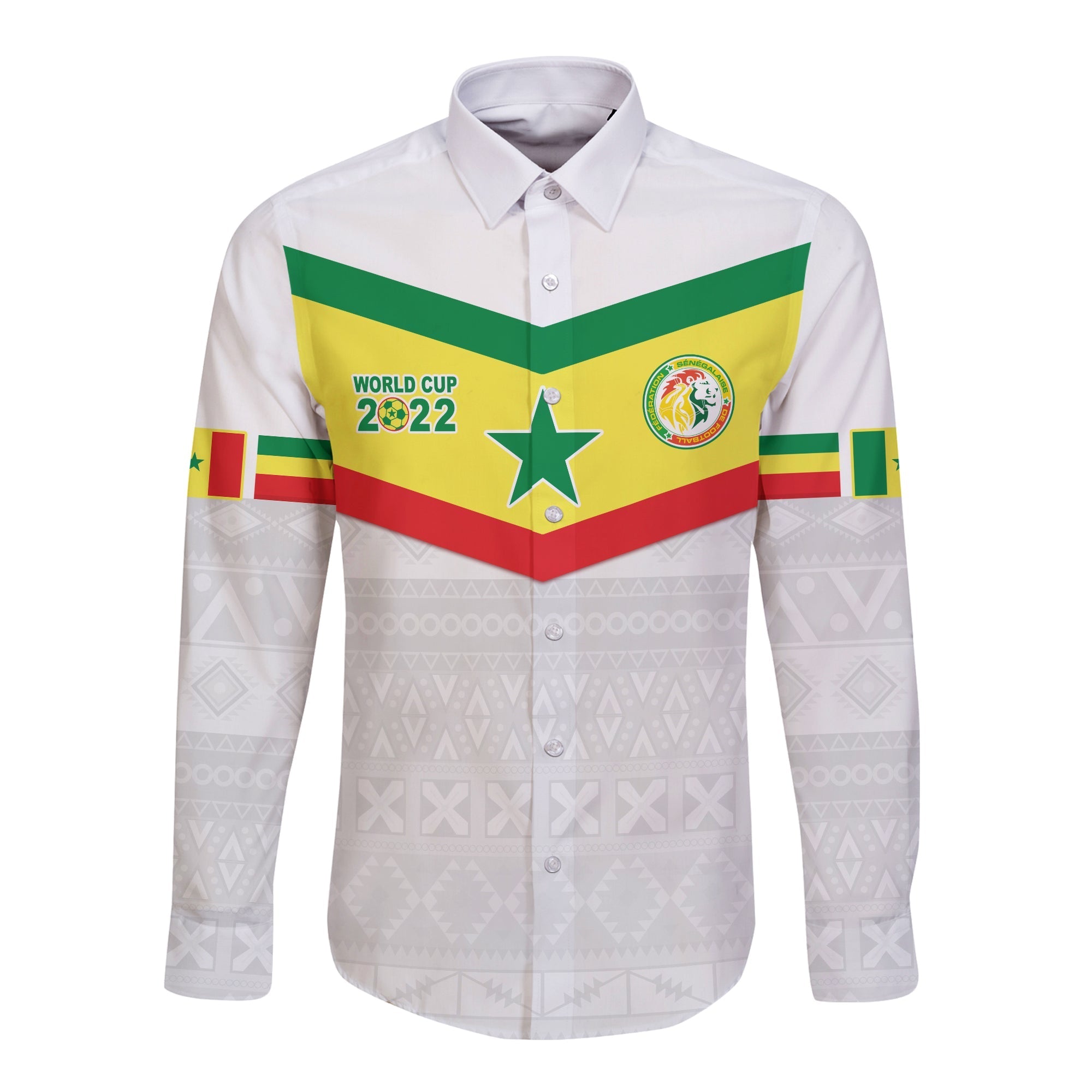 (Custom Personalised) Senegal Football 2022 Long Sleeve Button Shirt Champion Teranga Lions Mix African Pattern LT13 - Wonder Print Shop