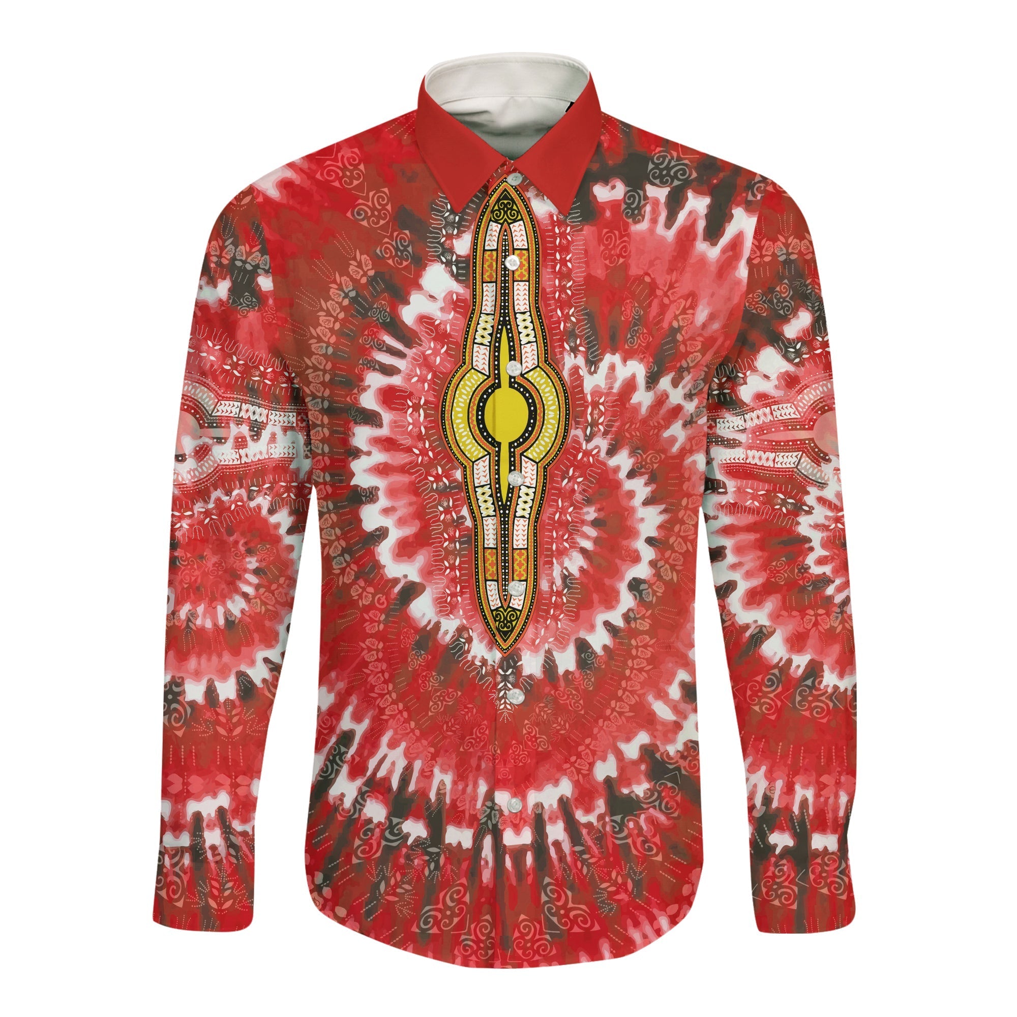 (Custom Personalised) Africa Tie Dye Long Sleeve Button Shirt Red Fashion LT13 - Wonder Print Shop