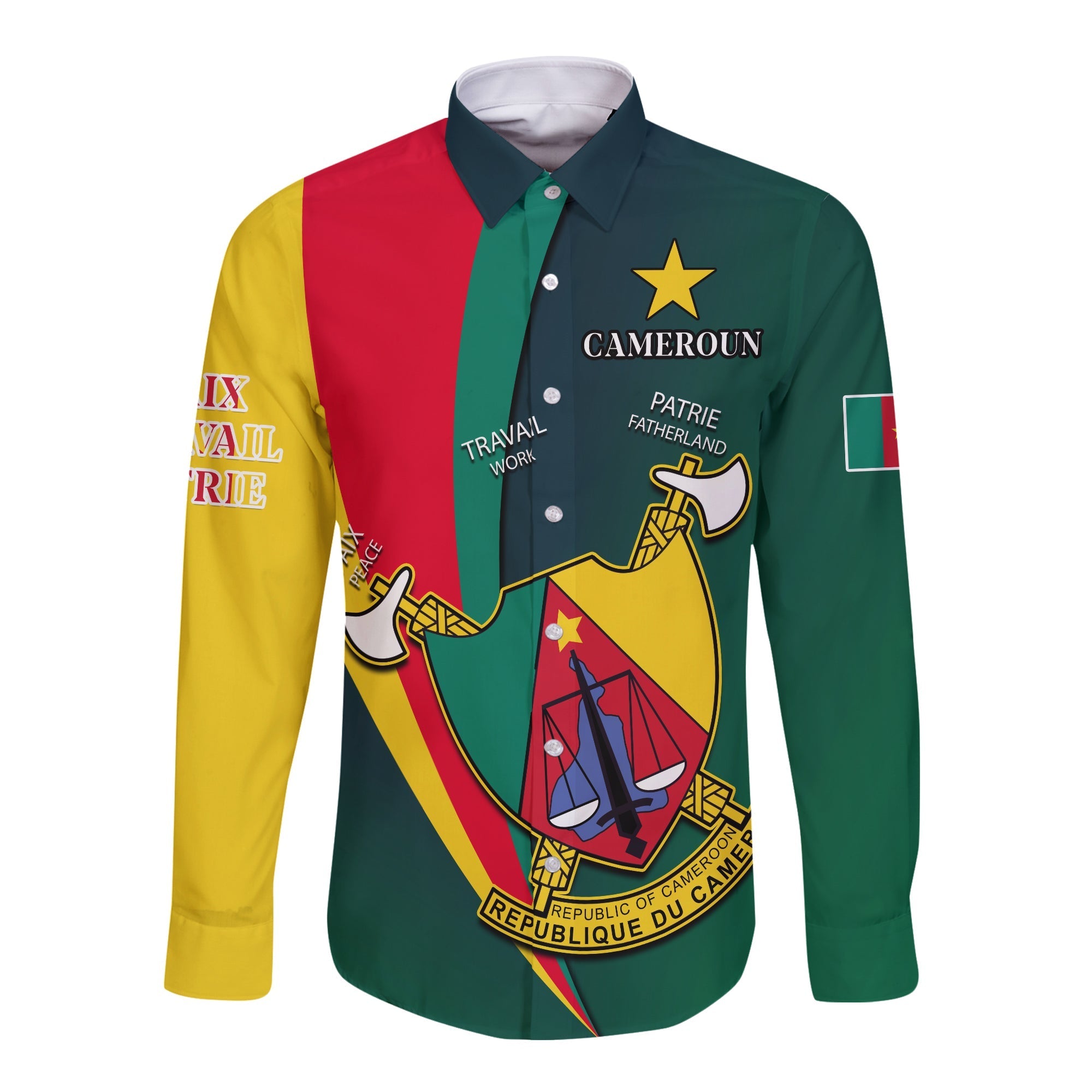 Cameroon Long Sleeve Button Shirt Map Cameroun Style Flag LT13 - Wonder Print Shop