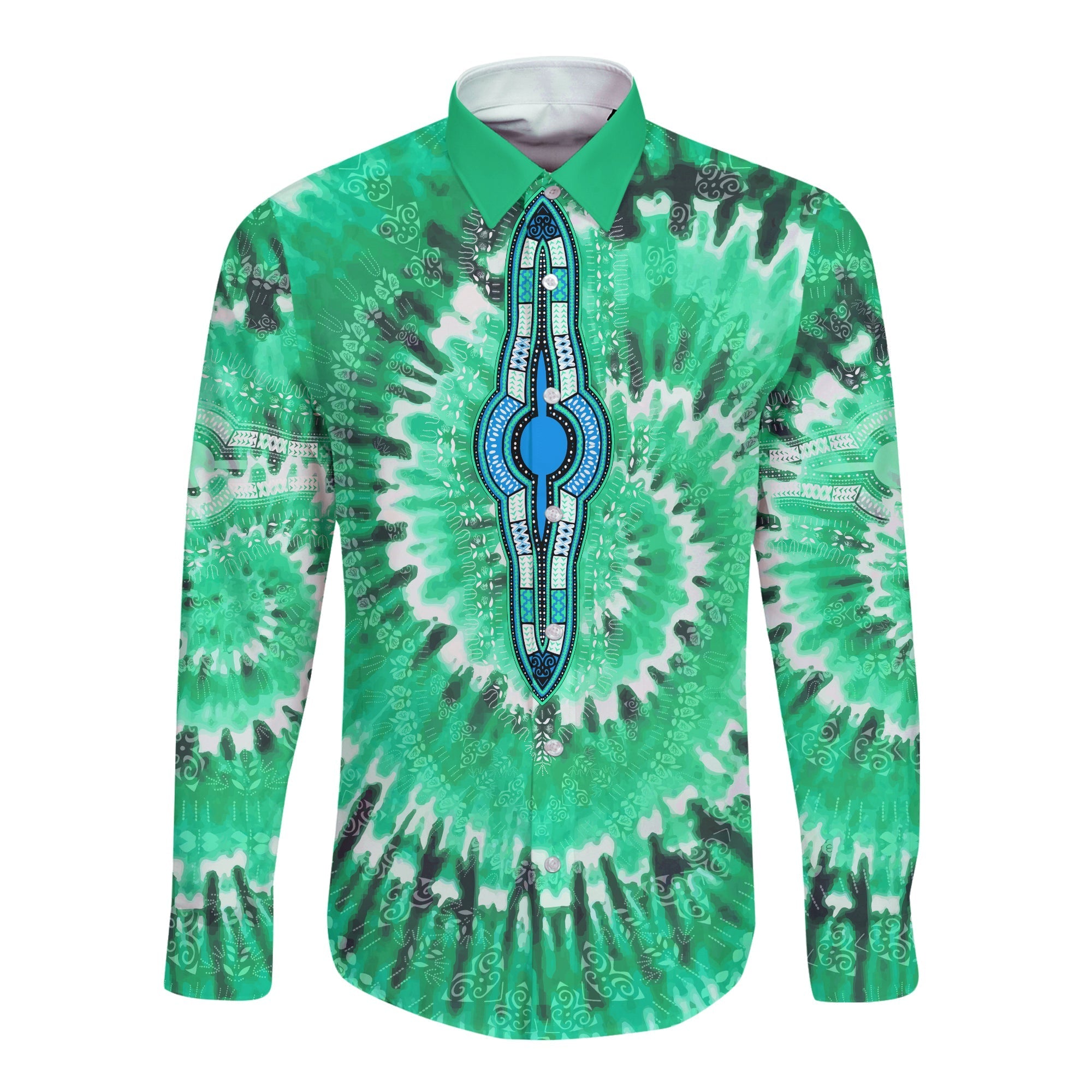 (Custom Personalised) Africa Tie Dye Long Sleeve Button Shirt Green Fashion LT13 - Wonder Print Shop