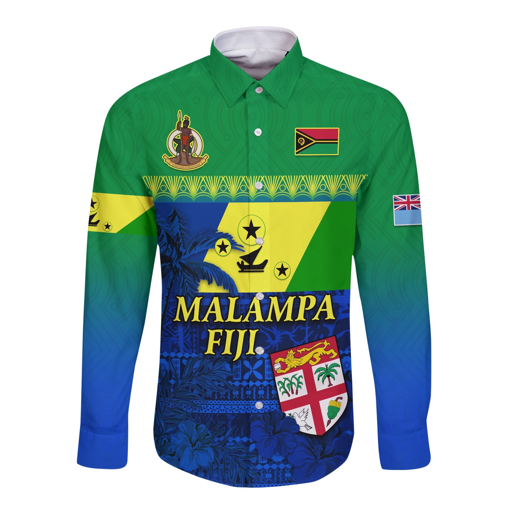 Malampa Fiji Day Long Sleeve Button Shirt Vanuatu Polynesia mix Flowers LT13 - Wonder Print Shop