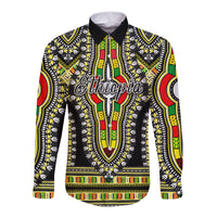 Unisex Langarmhemd: schwarzer Dashiki-Print mit bunten Ornamente
