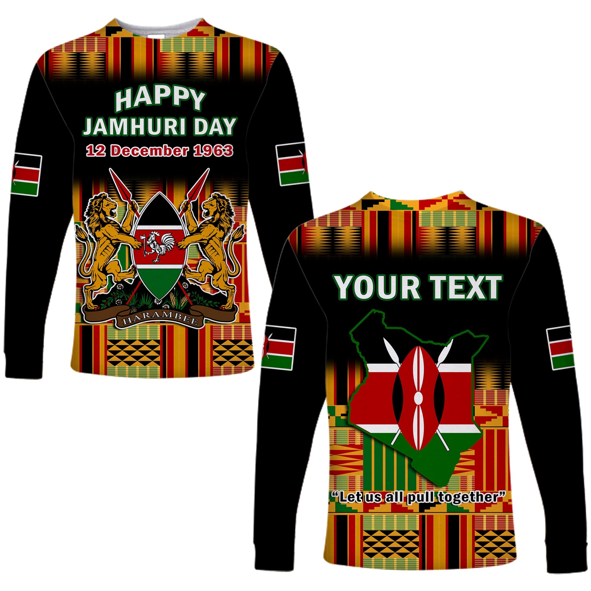 (Custom Personalised) Kenya Long Sleeve Shirt Happy Jamhuri Day Kenyan Pattern - Wonder Print Shop