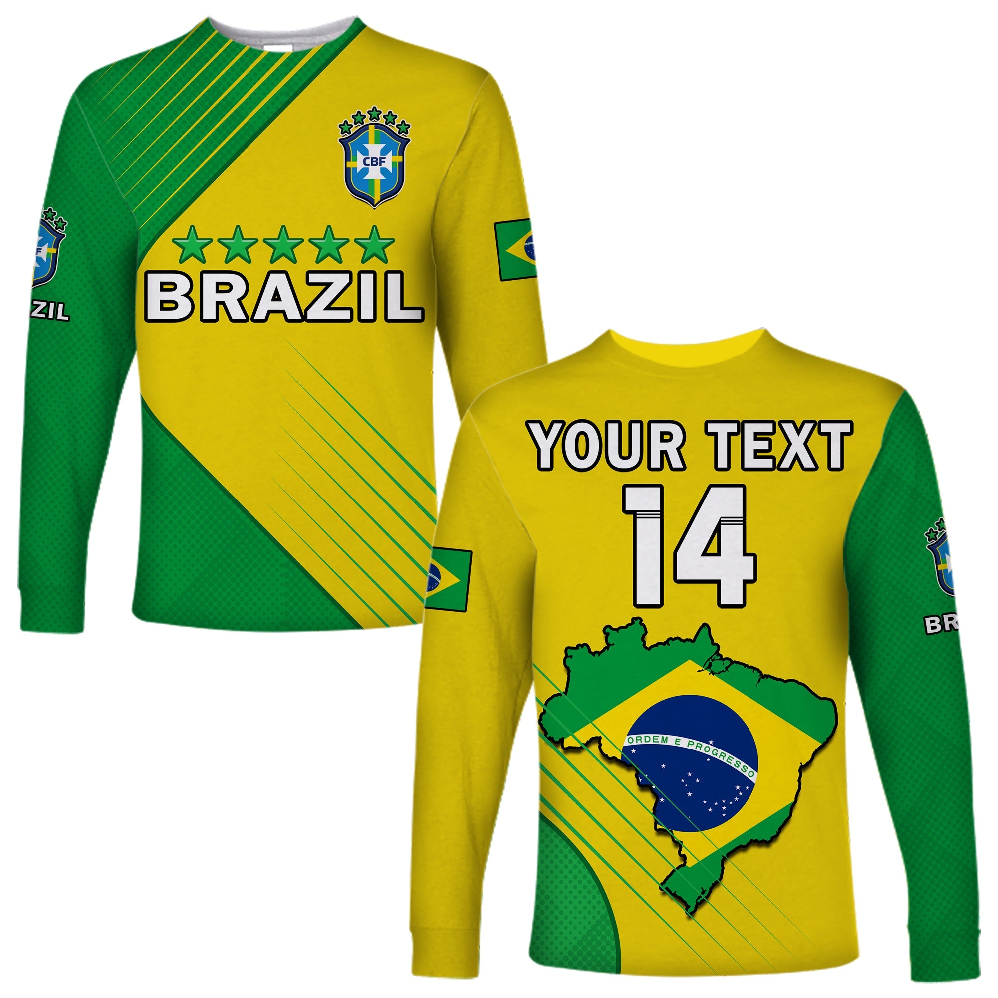 (Custom Text And Number) Brazil Football Long Sleeve Shirt Brasil Map Come On Canarinho Sporty Style - Wonder Print Shop