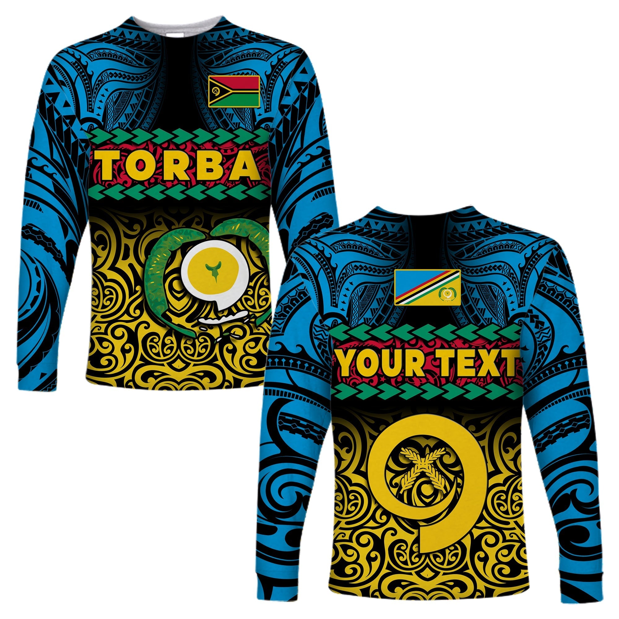 Custom Personalised Torba Province Long Sleeve Shirt Vanuatu Pig Tusk Polynesian Flag Style - Wonder Print Shop