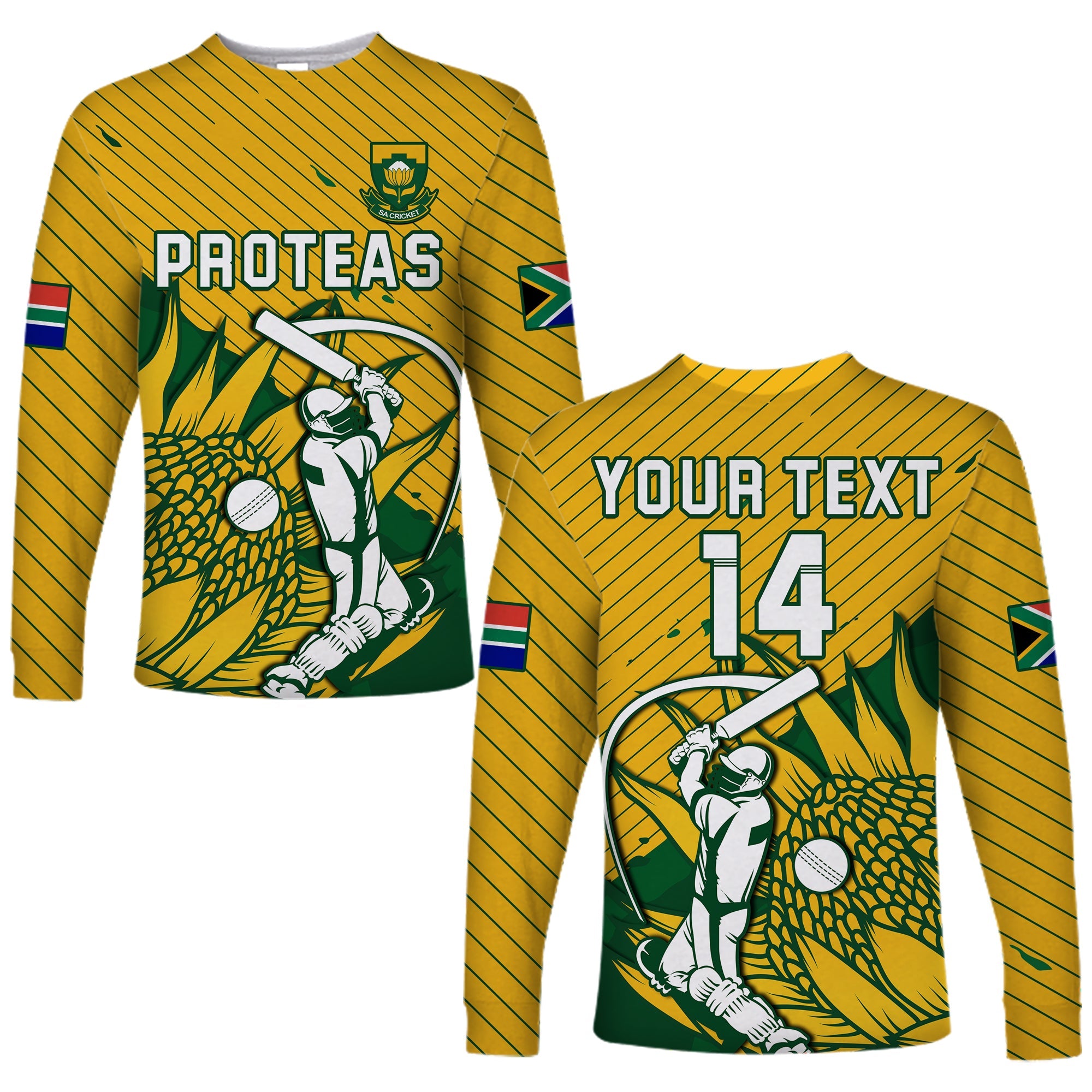 (Custom Text And Number) South Africa Cricket Long Sleeve Shirt Go Proteas Unique Style - Wonder Print Shop