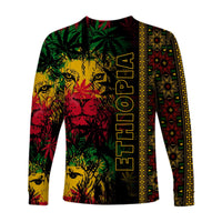 Unisex long sleeve reggae shirt, Ethiopian flag lion print with vertical ETHIOPIA text