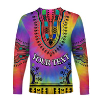 Dashiki Langarmshirt Tie-Dye mit V-Ausschnitt, Tribal-Muster und 'YOUR TEXT' mittig