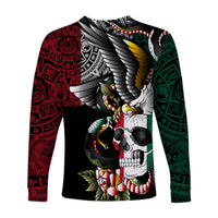 Black long-sleeve shirt with skull and eagle wings, red left and green right panels graphic