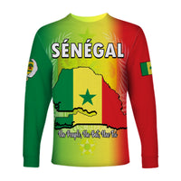 Back view long-sleeve shirt with SÉNÉGAL text and Senegal map flag design