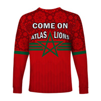 Red long sleeve football shirt back print 'COME ON ATLAS LIONS' with green star