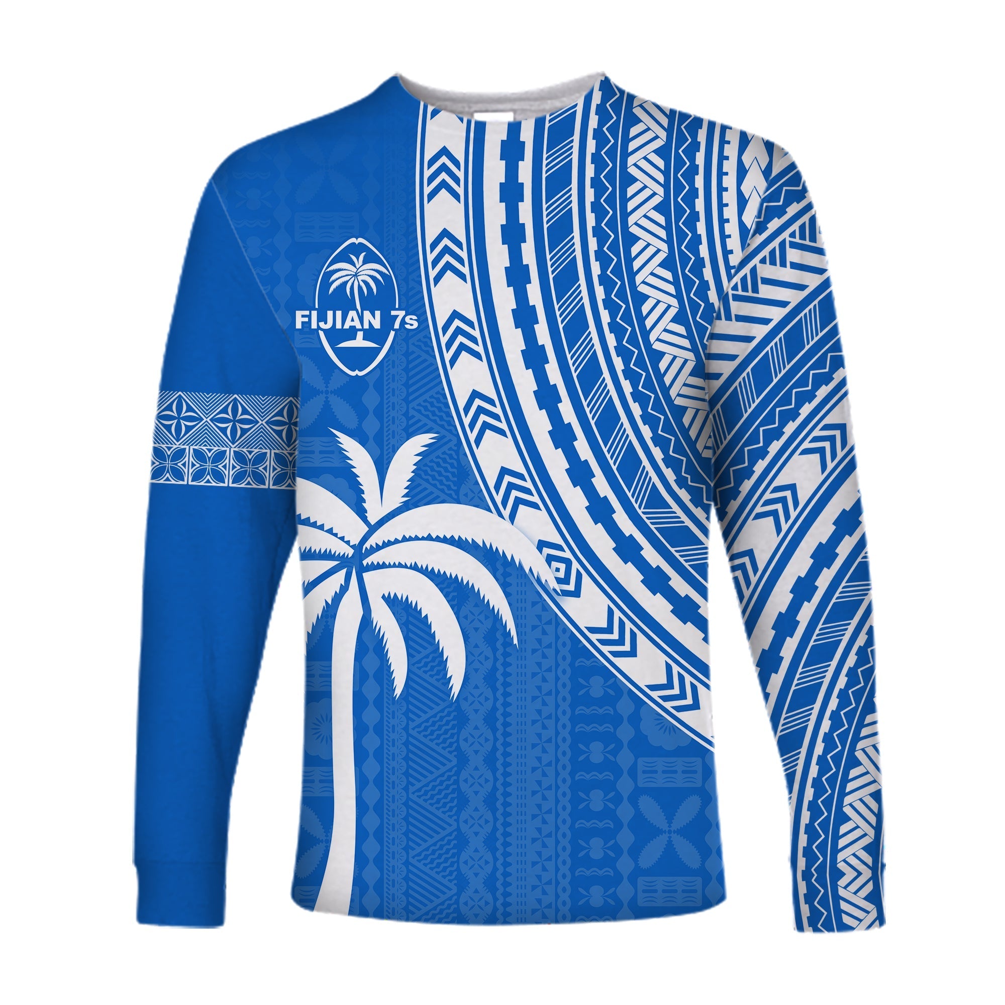 Fiji Rugby Sevens Long Sleeve Shirt Fijian 7s Tapa Polynesian Blue Ver.01 LT13 - Wonder Print Shop