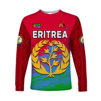 Red unisex long-sleeve shirt with Eritrea flag and “ERITREA” crest graphic