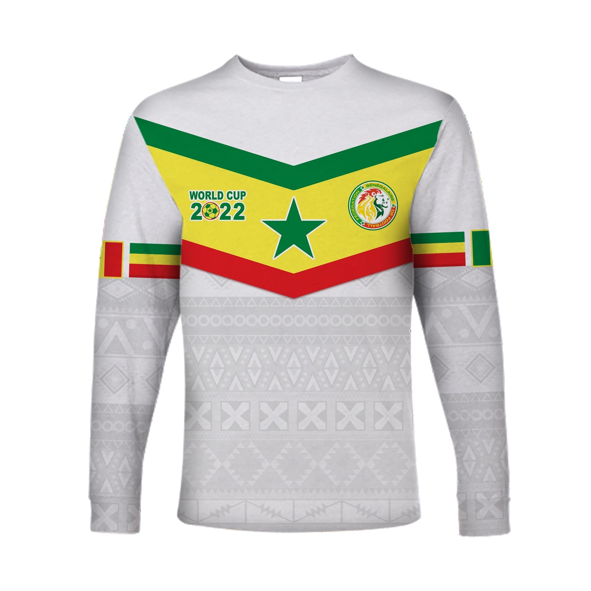 (Custom Personalised) Senegal Football 2022 Long Sleeve Shirt Champion Teranga Lions Mix African Pattern LT13 - Wonder Print Shop