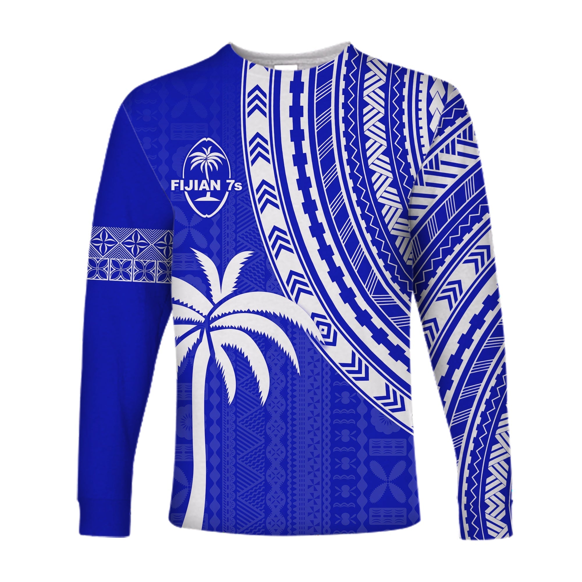 Fiji Rugby Sevens Long Sleeve Shirt Fijian 7s Tapa Polynesian Blue Ver.02 LT13 - Wonder Print Shop