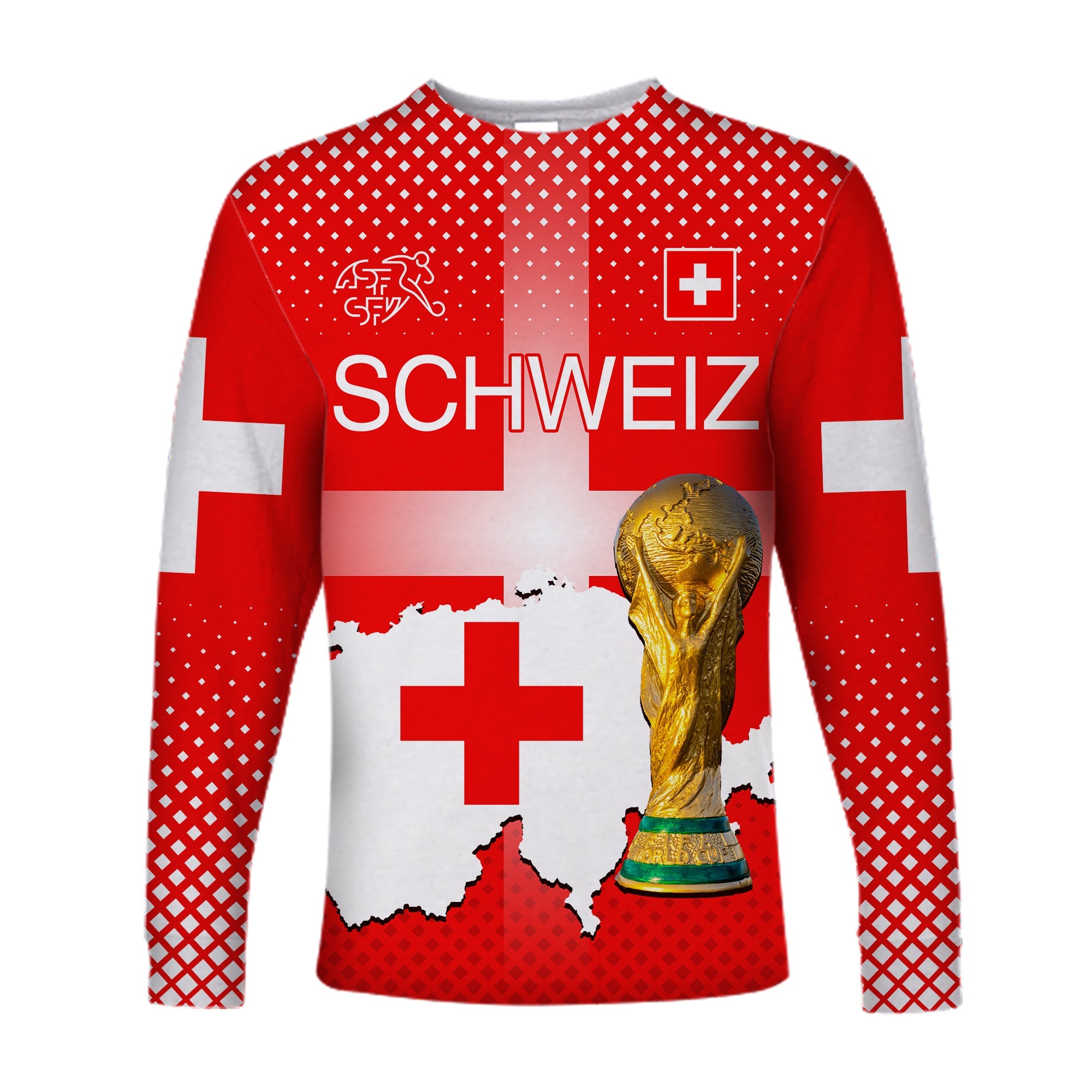 Switzerland Football Long Sleeve Shirt Schweizer Pati Champion 2022 World Cup LT13 - Wonder Print Shop