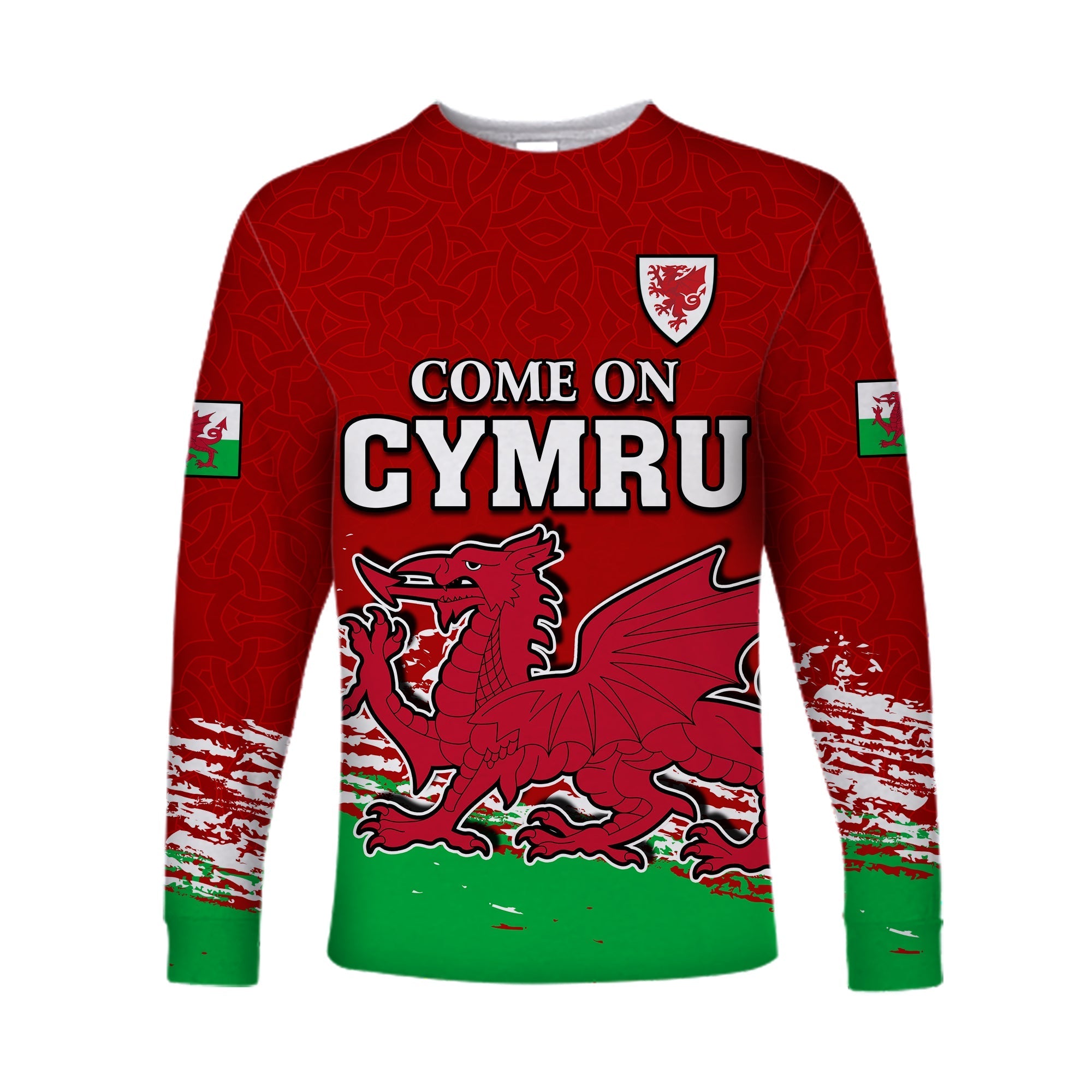 Wales Football 2022 Long Sleeve Shirt Come On CYMRU The Red Wall LT13 - Wonder Print Shop