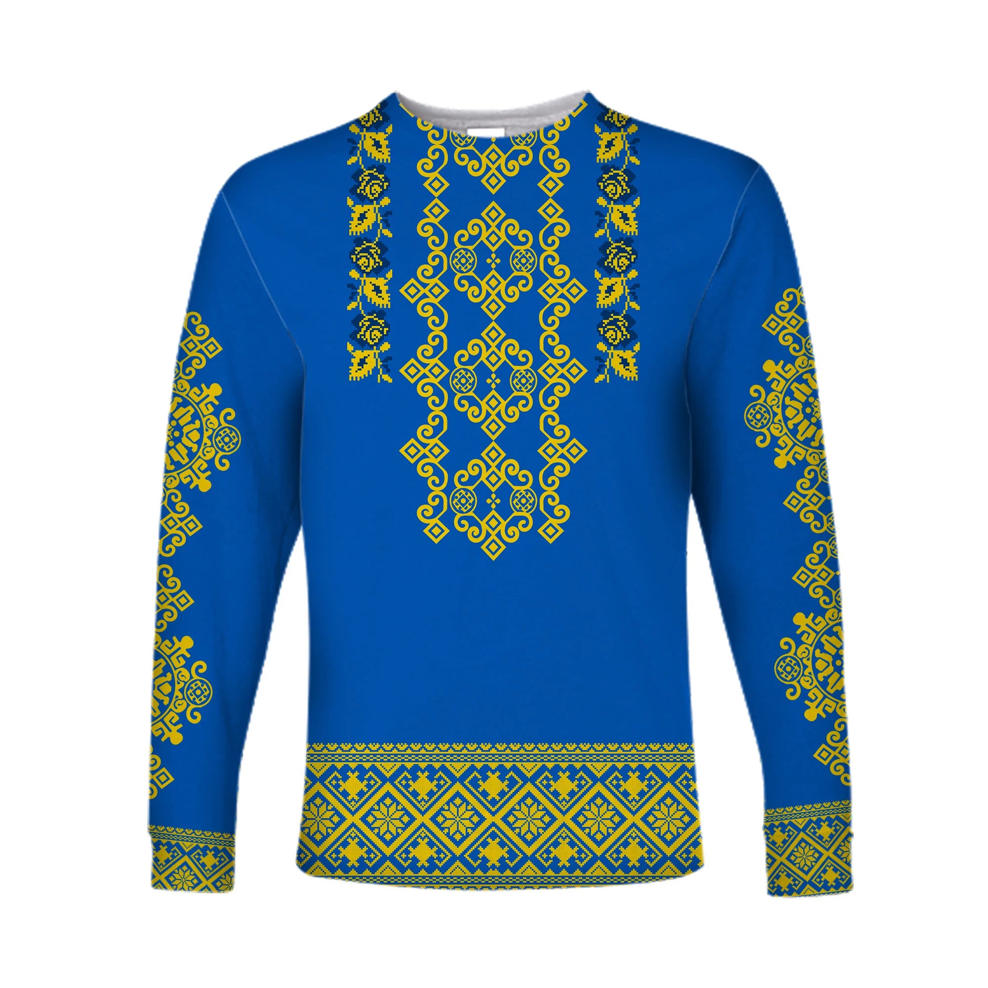 (Custom Personalised) Ukraine Long Sleeve Shirt Yellow Ukrainian Folk - Wonder Print Shop