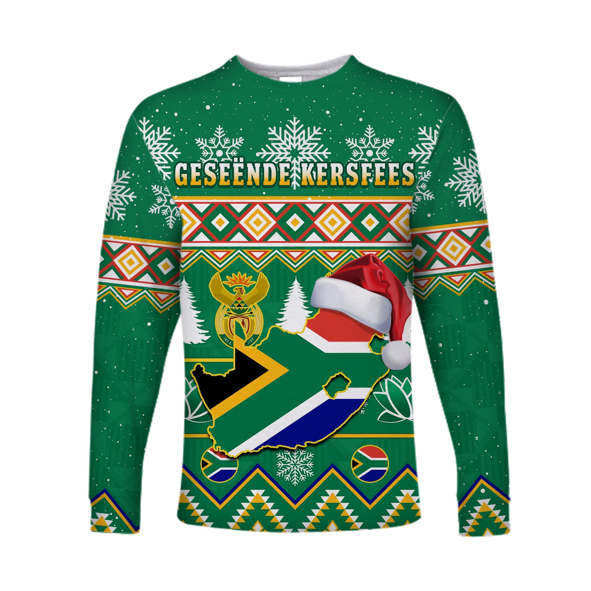 South Africa Christmas Long Sleeve Shirt King Protea Geseende Kersfees - Wonder Print Shop