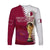 (Custom Text And Number) Qatar Football Long Sleeve Shirt Champions Qatari Al Janoub Stadium WC 2022 - Wonder Print Shop