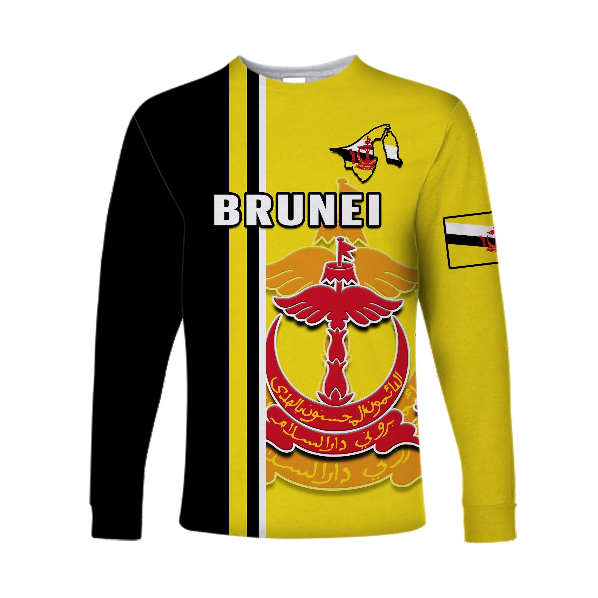 Brunei Long Sleeve Shirt Happy Independence Day With Coat Of Arms - Wonder Print Shop