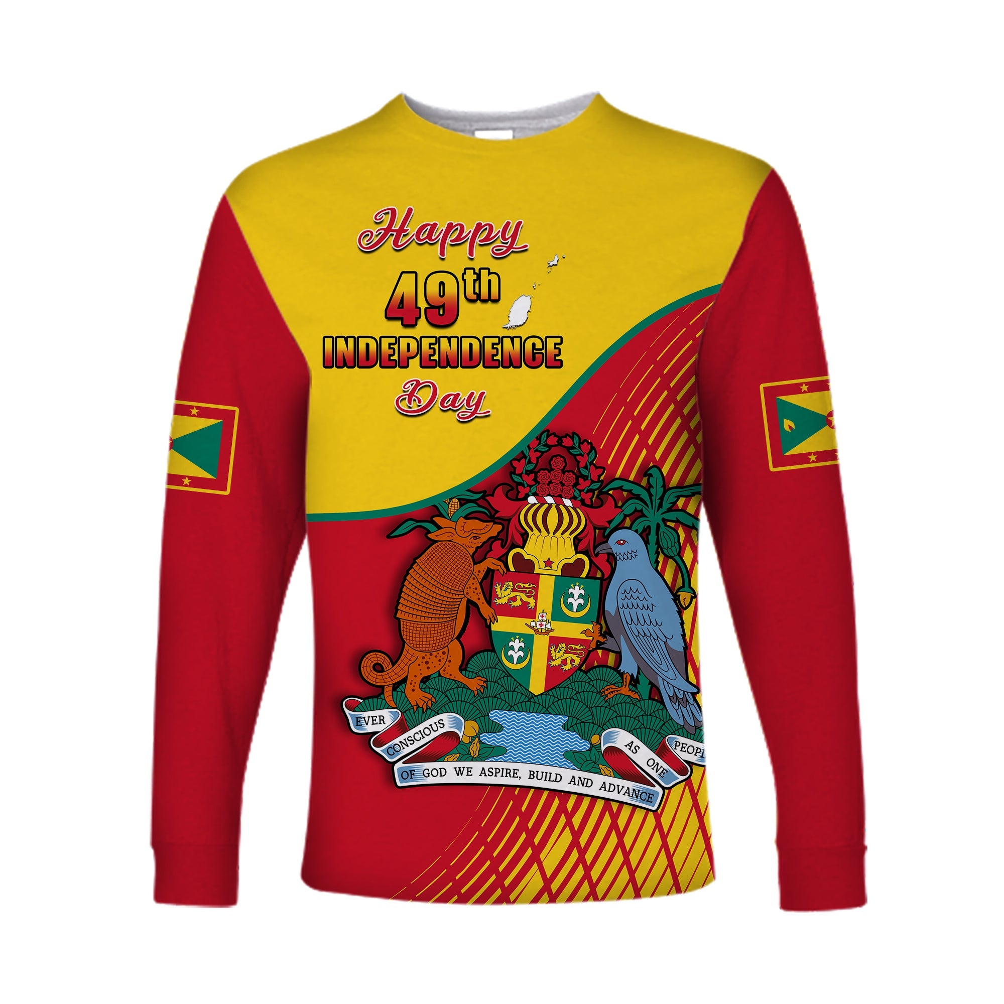 (Custom Personalised) Grenada Long Sleeve Shirt Coat Of Arms Happy 49th Independence Day - Wonder Print Shop