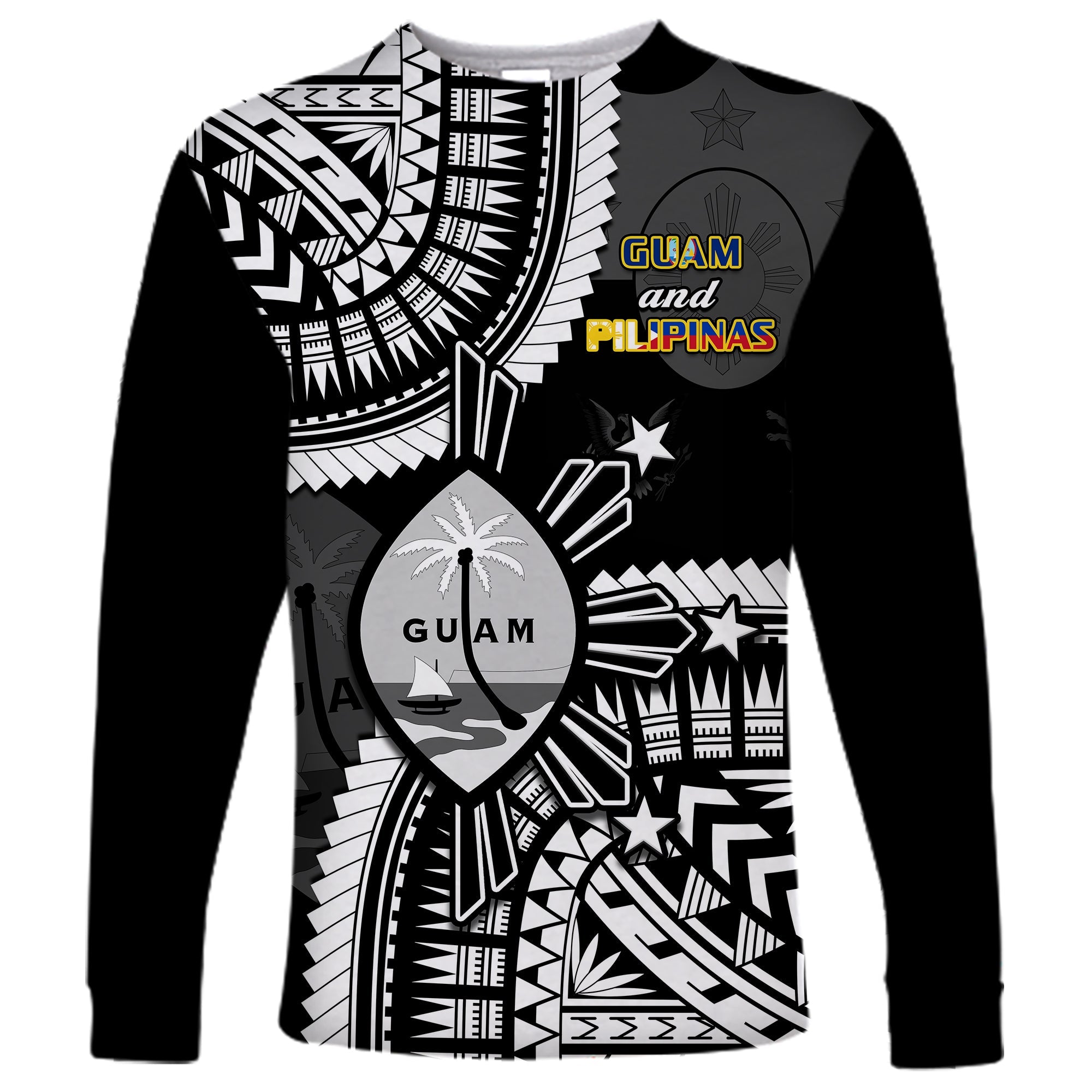 (Custom Personalised) Guam and Philippines Long Sleeve Shirt Guaman Filipinas Together Black - Wonder Print Shop