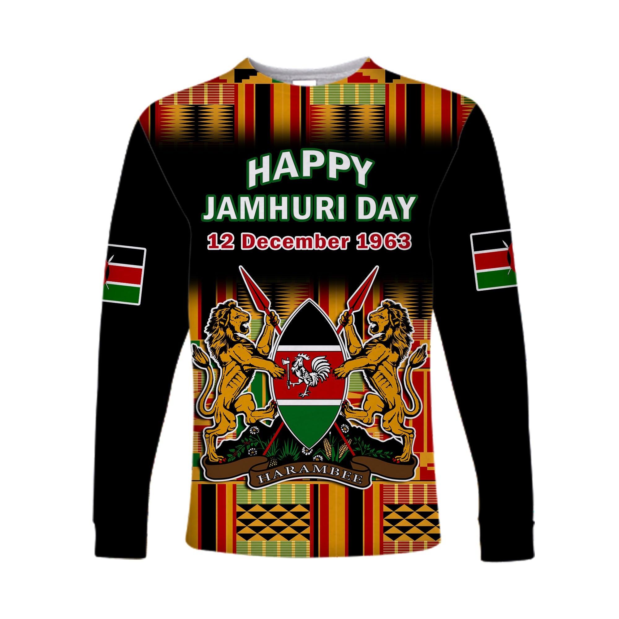 Kenya Long Sleeve Shirt Happy Jamhuri Day Kenyan Pattern - Wonder Print Shop