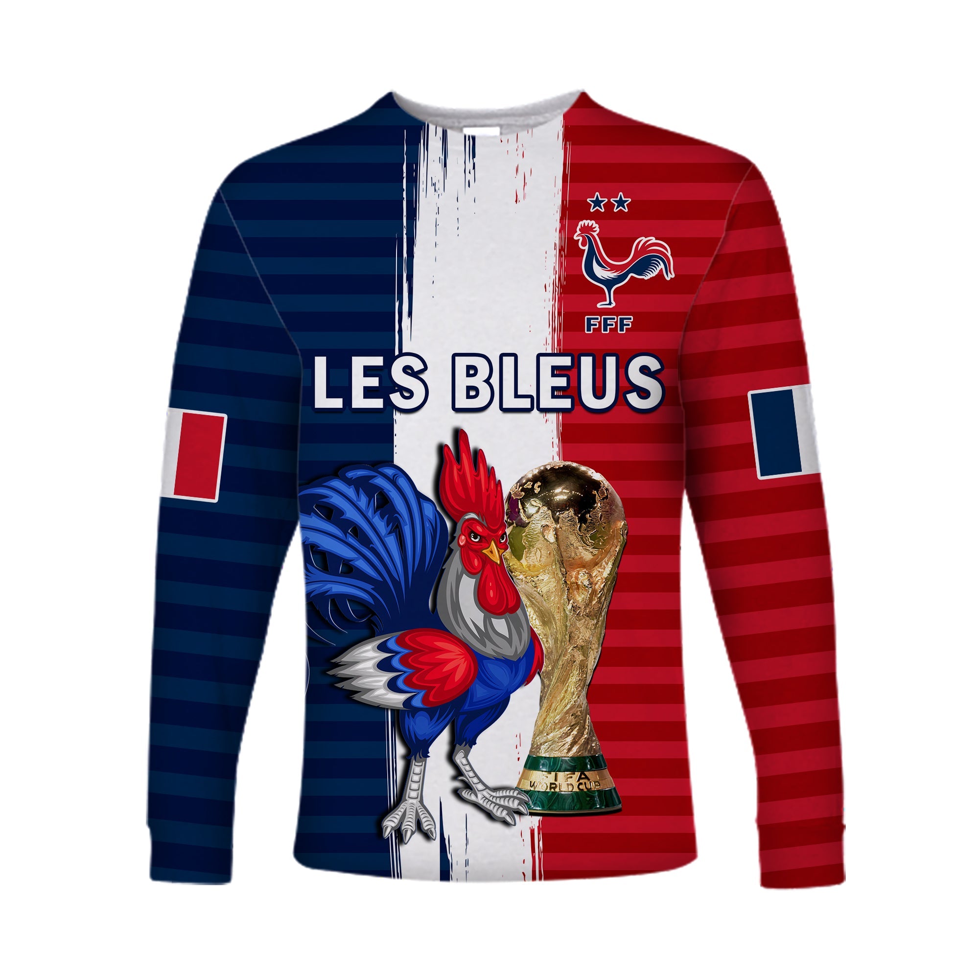 (Custom Text And Number) France Football Long Sleeve Button Shirt Les Bleus Champions World Cup 2022 - Wonder Print Shop