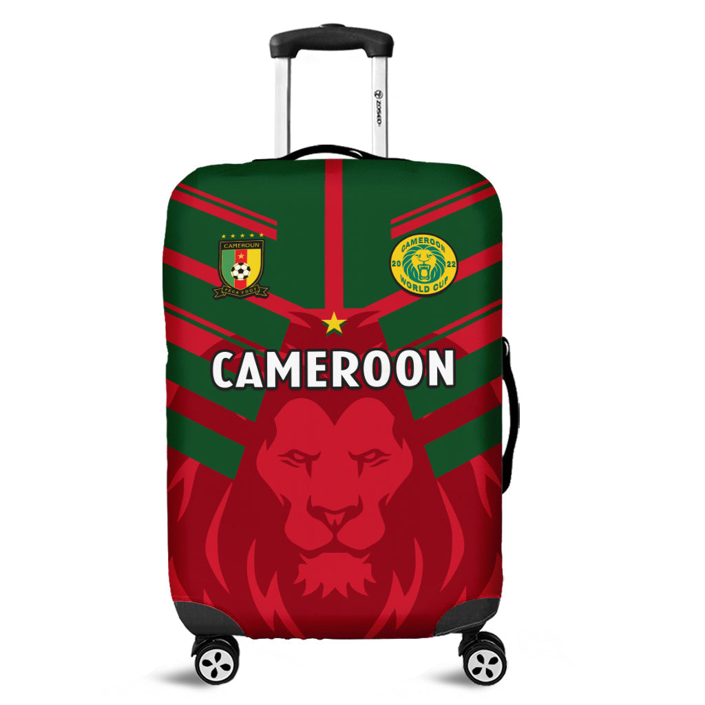 Luggage cover with Cameroon flag stripes, lion graphic, and CAMEROON text for rolling suitcase