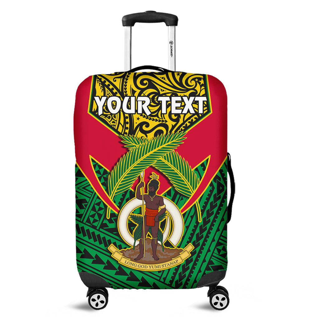 Custom Personalised Vanuatu Rugby Luggage Cover Coat Of Arms Polynesian Pattern - Wonder Print Shop